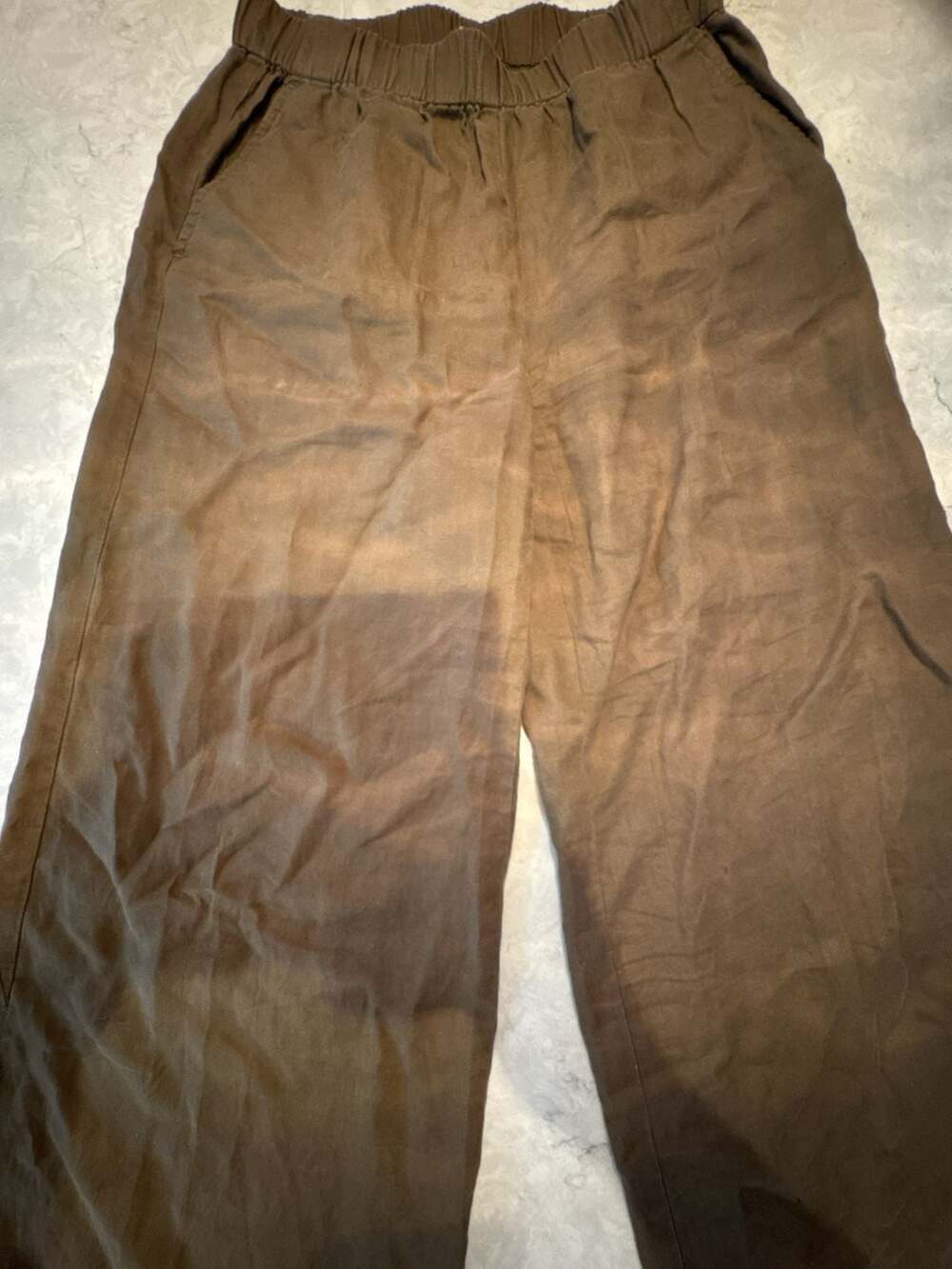 Eileen Fisher Organic Linen Elastic Waist Wide Leg capris Brown XS fits more lik